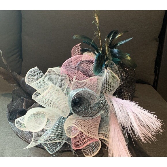 Handmade Handcrafted Crazy Fun Unique Black Derby Hat Large Wide Brim - Picture 5 of 11